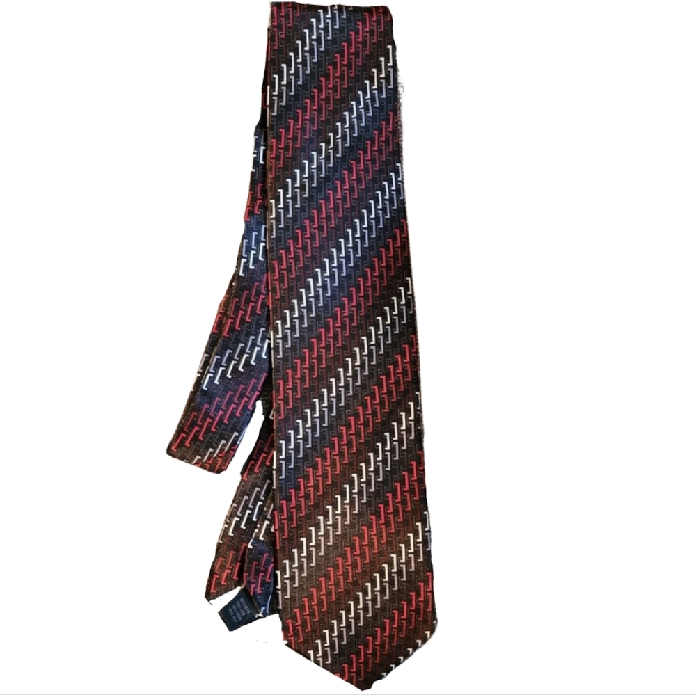 Covington 100%‎ Silk Black and Geometric Multicolor Striped Tie